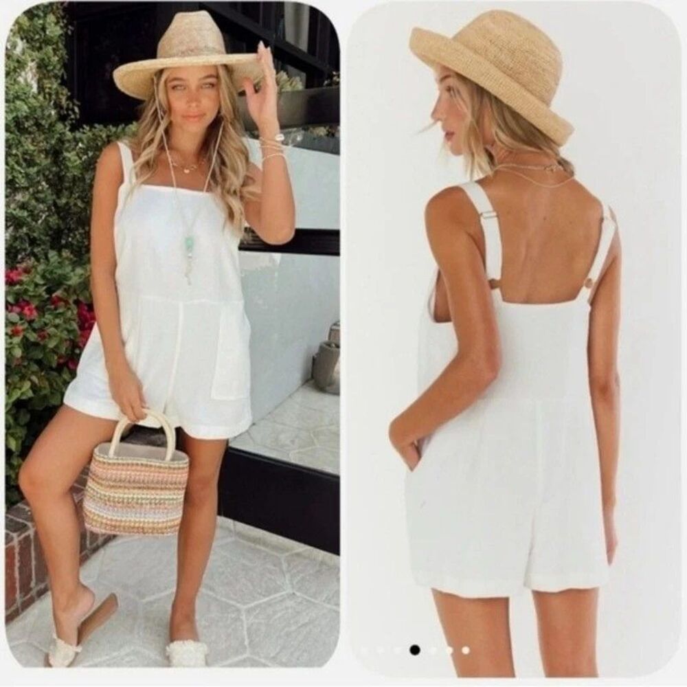 Show Me Your Mumu Catch Me Romper in White Beachcomb Size Large 100% Cotton USA